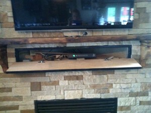 Flip open door hides cable box, wires and game boxes, etc.